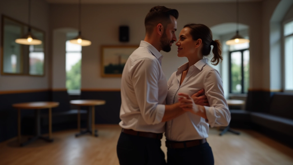 Experienced dance instructor demonstrating Latin dance technique with partner at Cork dance studio