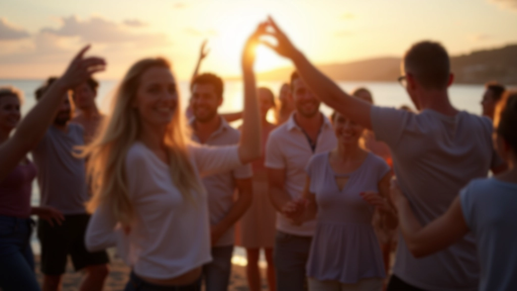 Adults dancing together at an Irish coastal dance gathering